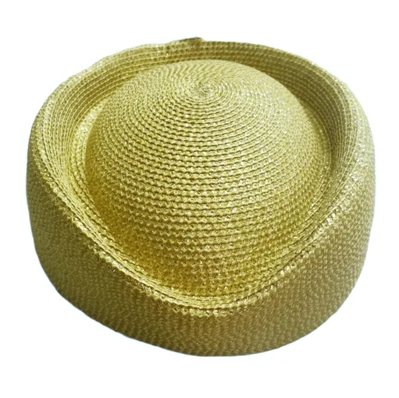 Elegant Gorgeous Gold tone Metallic bead Wedding Church Festival party Straw hat